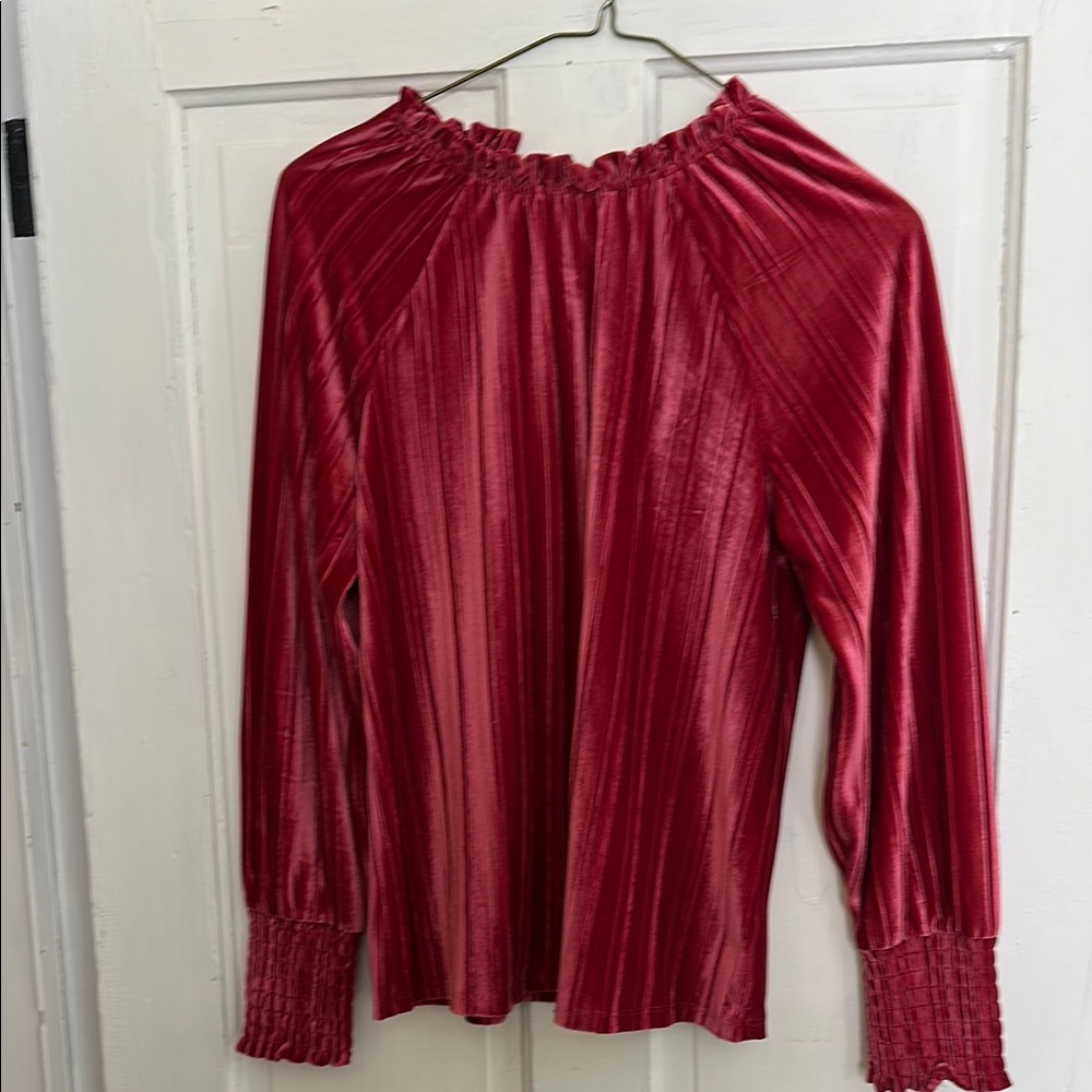 Cable & Gauge Red Smocked Pleated Blouse